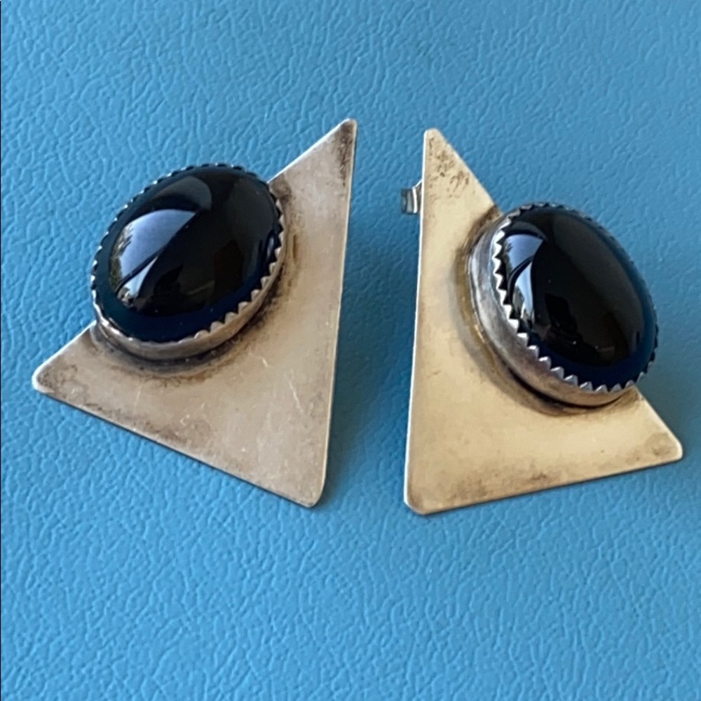 Vintage sterling silver modernist Onyx earrings